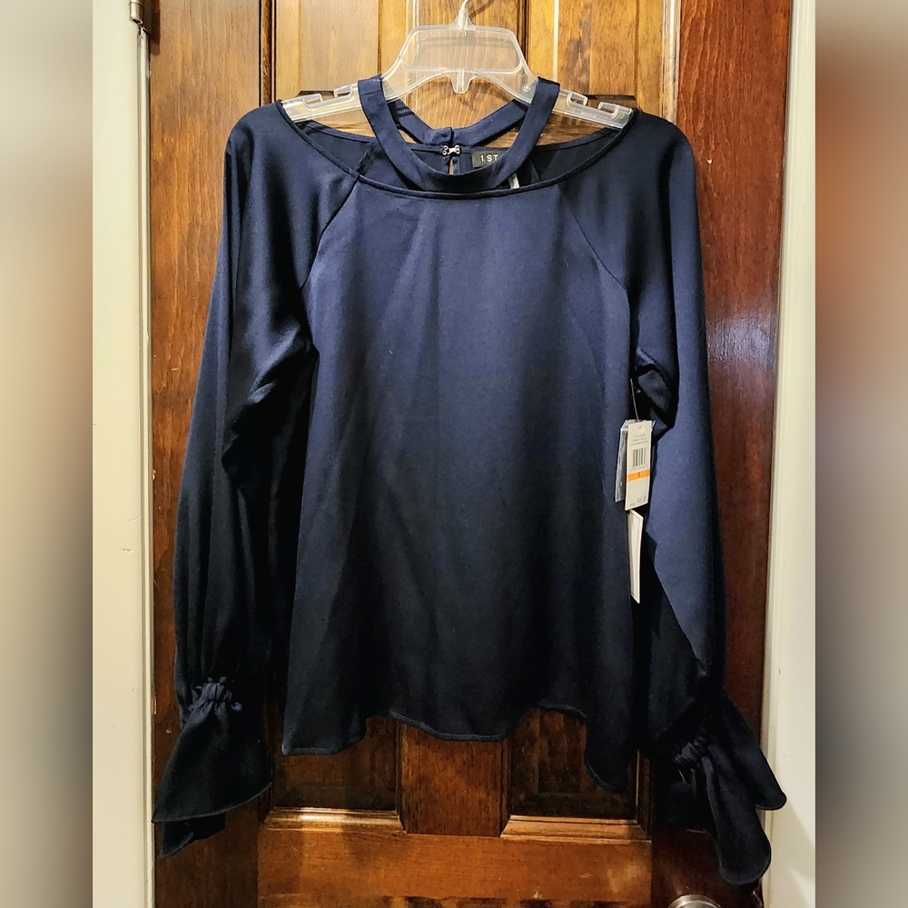 NEW 1.State $69 Dramatic Pause blouse in Dark Nightfall sz Small